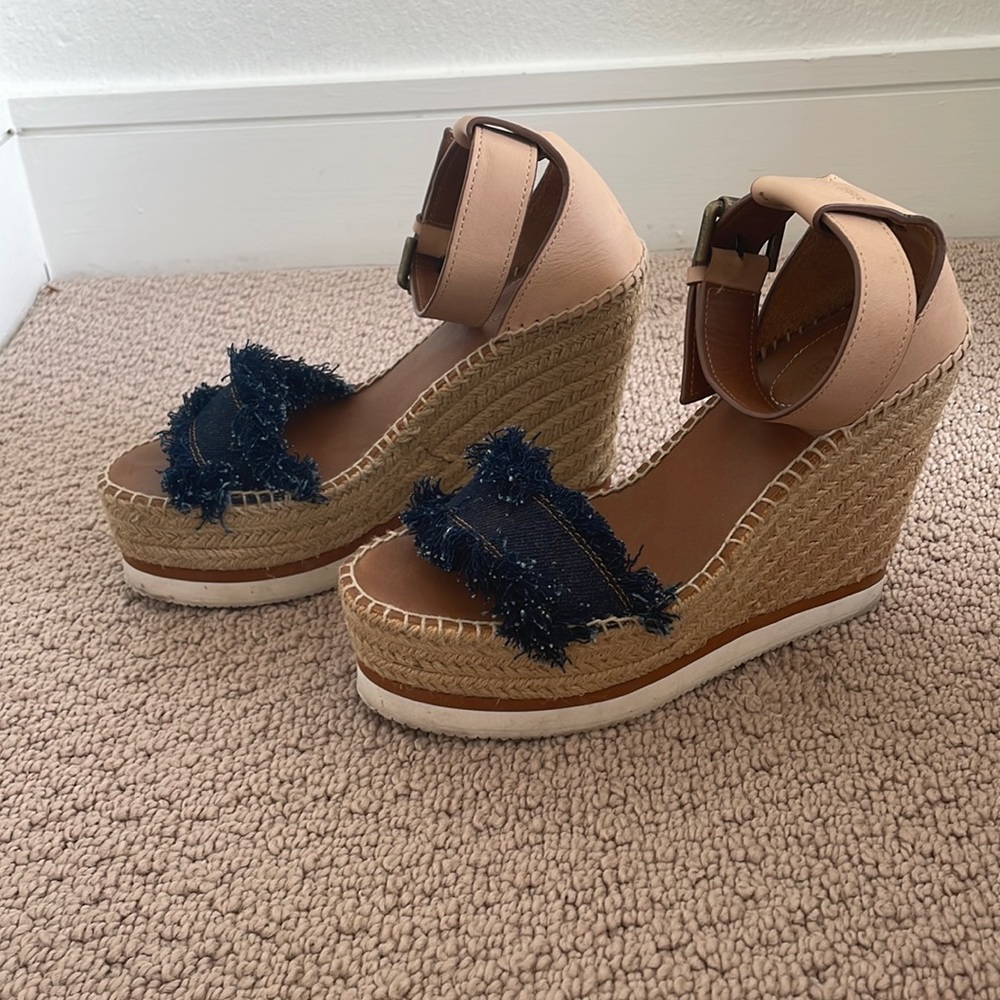 See by Chloe size 37 women’s wedges tan with denim